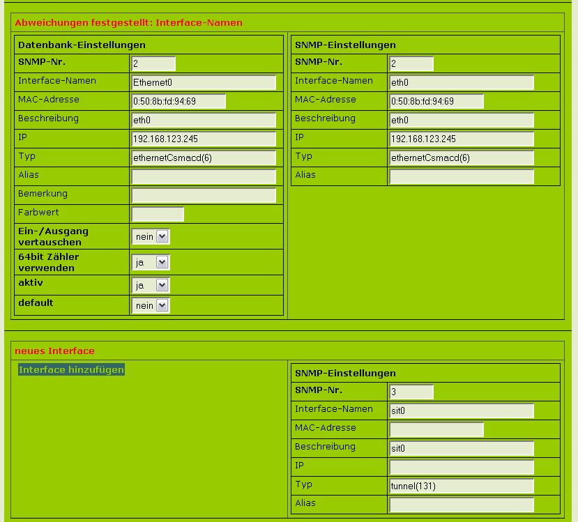 Vergleich Datenbank / SNMP