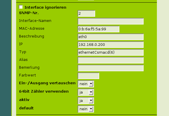 Host-Wizard Interface Datenmaske - Ausschnitt: Ansicht eines Interface-Elements